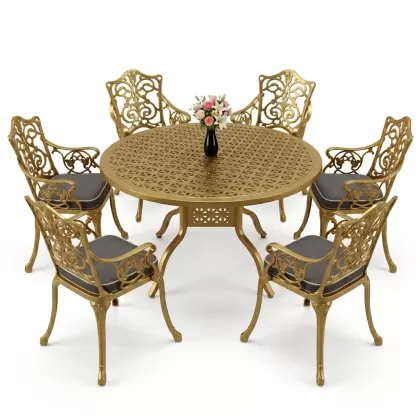 6 kişilik alüminyum döküm masa sandalye takımı ferforje masa takımı Renk Gold Altın