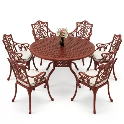 6 kişilik alüminyum döküm masa sandalye takımı ferforje masa takımı Renk Kiremit Kırmızısı