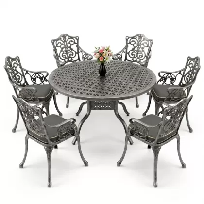 6 kişilik alüminyum döküm masa sandalye takımı ferforje masa takımı Renk Kiremit Gümüş Silver