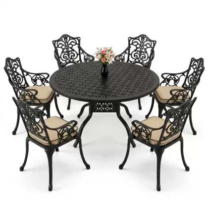 6 kişilik alüminyum döküm masa sandalye takımı ferforje masa takımı Renk Siyah