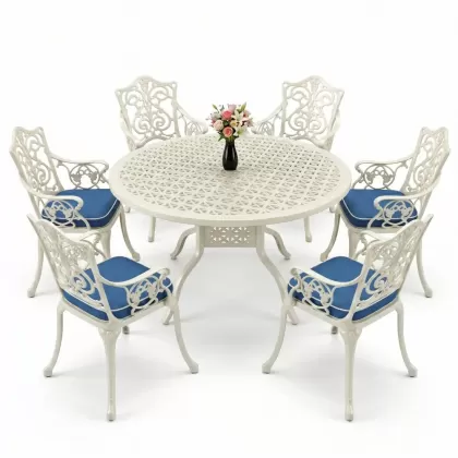 6 kişilik alüminyum döküm masa sandalye takımı ferforje masa takımı Renk Beyaz