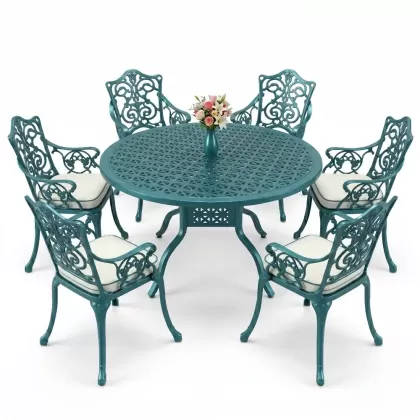 6 kişilik alüminyum döküm masa sandalye takımı ferforje masa takımı Renk Turkuaz
