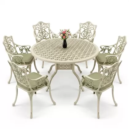 6 kişilik alüminyum döküm masa sandalye takımı ferforje masa takımı Renk Yeşil Patina