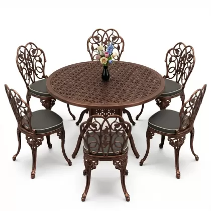 6 kişilik alüminyum döküm masa sandalye takımı ferforje masa takımı Renk Bakır Eskitme