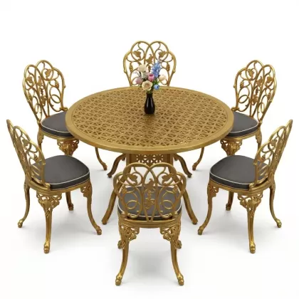 6 kişilik alüminyum döküm masa sandalye takımı ferforje masa takımı Renk Gold Altın