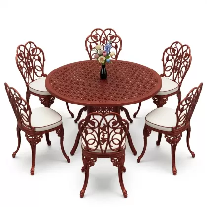 6 kişilik alüminyum döküm masa sandalye takımı ferforje masa takımı Renk Kiremit Kırmızısı