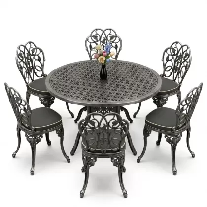 6 kişilik alüminyum döküm masa sandalye takımı ferforje masa takımı Renk Kiremit Gümüş Silver