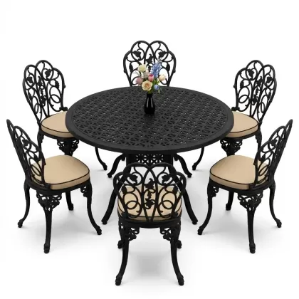 6 kişilik alüminyum döküm masa sandalye takımı ferforje masa takımı Renk Siyah