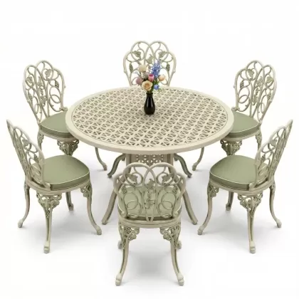 6 kişilik alüminyum döküm masa sandalye takımı ferforje masa takımı Renk Yeşil Patina