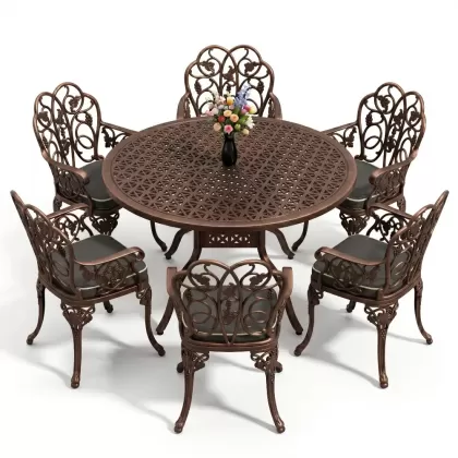 6 kişilik alüminyum döküm masa sandalye takımı ferforje masa takımı Renk Bakır Eskitme