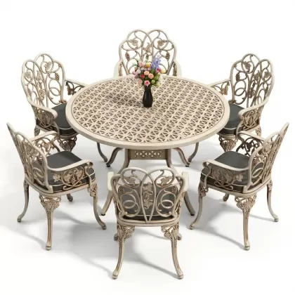 6 kişilik alüminyum döküm masa sandalye takımı ferforje masa takımı Renk Beyaz Eskitme