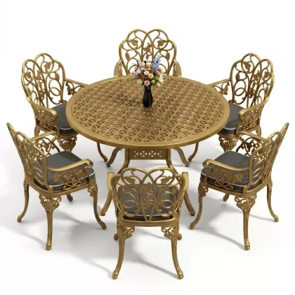 6 kişilik alüminyum döküm masa sandalye takımı ferforje masa takımı Renk Gold Altın