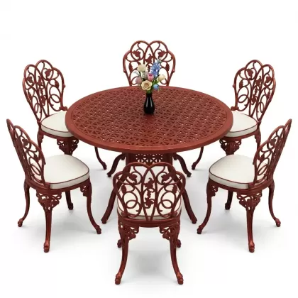 6 kişilik alüminyum döküm masa sandalye takımı ferforje masa takımı Renk Kiremit Kırmızısı