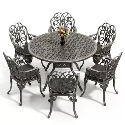 6 kişilik alüminyum döküm masa sandalye takımı ferforje masa takımı Renk Kiremit Gümüş Silver