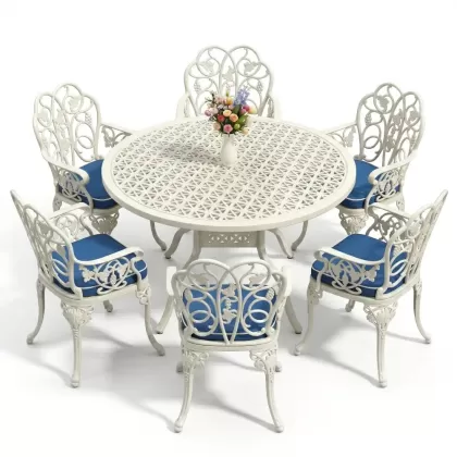 6 kişilik alüminyum döküm masa sandalye takımı ferforje masa takımı Renk Beyaz