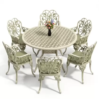 6 kişilik alüminyum döküm masa sandalye takımı ferforje masa takımı Renk Yeşil Patina