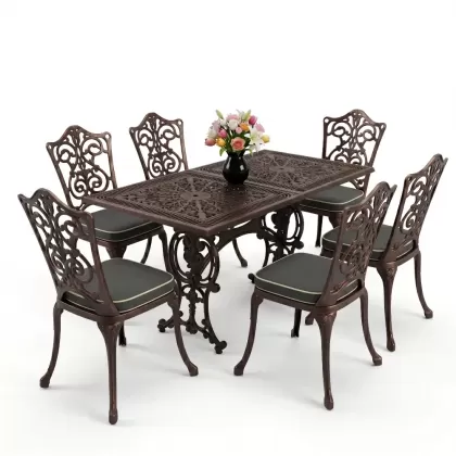 6 kişilik alüminyum döküm masa sandalye takımı ferforje masa takımı Renk Bakır Eskitme