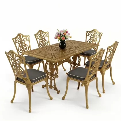 6 kişilik alüminyum döküm masa sandalye takımı ferforje masa takımı Renk Gold Altın