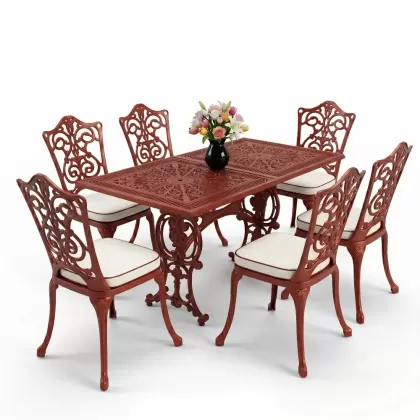 6 kişilik alüminyum döküm masa sandalye takımı ferforje masa takımı Renk Kiremit Kırmızısı