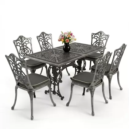 6 kişilik alüminyum döküm masa sandalye takımı ferforje masa takımı Renk Kiremit Gümüş Silver