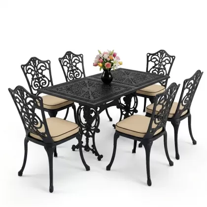 6 kişilik alüminyum döküm masa sandalye takımı ferforje masa takımı Renk Siyah
