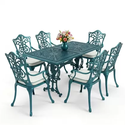 6 kişilik alüminyum döküm masa sandalye takımı ferforje masa takımı Renk Turkuaz