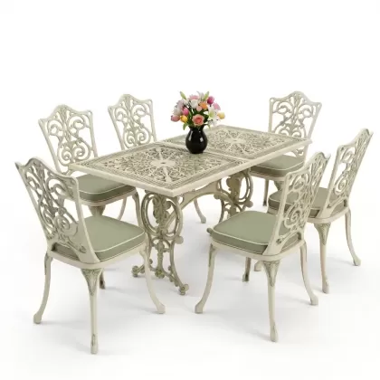 6 kişilik alüminyum döküm masa sandalye takımı ferforje masa takımı Renk Yeşil Patina