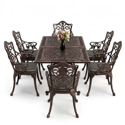 6 kişilik alüminyum döküm masa sandalye takımı ferforje masa takımı Renk Bakır Eskitme