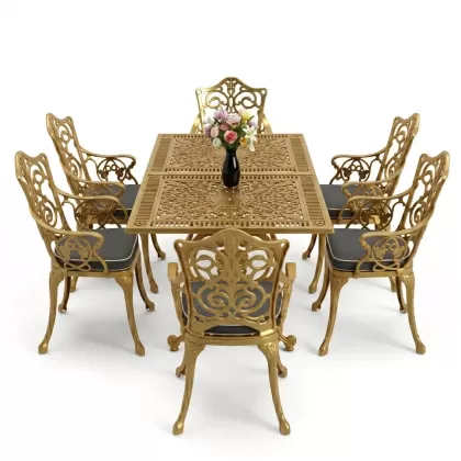 6 kişilik alüminyum döküm masa sandalye takımı ferforje masa takımı Renk Gold Altın