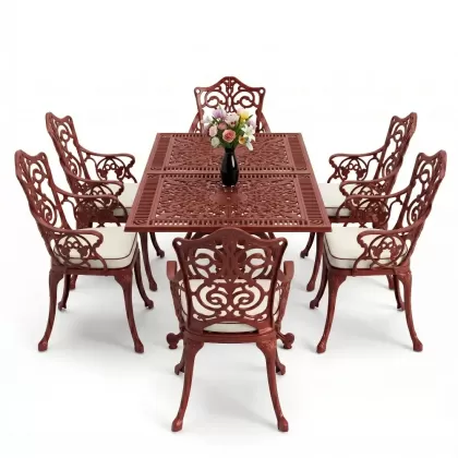 6 kişilik alüminyum döküm masa sandalye takımı ferforje masa takımı Renk Kiremit Kırmızısı