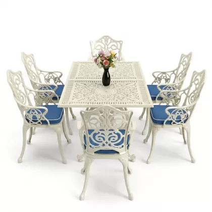 6 kişilik alüminyum döküm masa sandalye takımı ferforje masa takımı Renk Beyaz