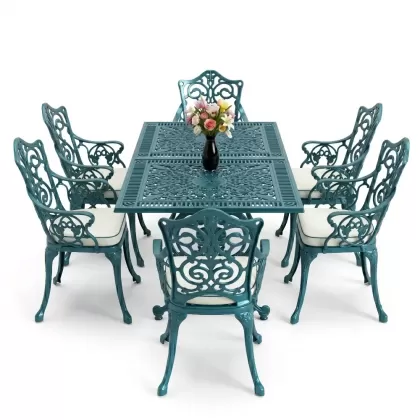 6 kişilik alüminyum döküm masa sandalye takımı ferforje masa takımı Renk Turkuaz