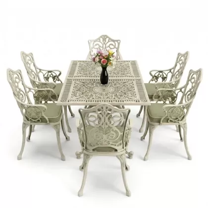 6 kişilik alüminyum döküm masa sandalye takımı ferforje masa takımı Renk Yeşil Patina