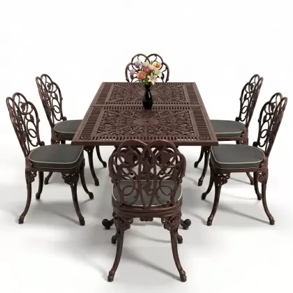 6 kişilik alüminyum döküm masa sandalye takımı ferforje masa takımı Renk Bakır Eskitme