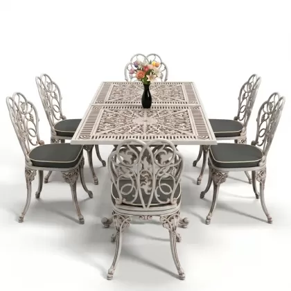 6 kişilik alüminyum döküm masa sandalye takımı ferforje masa takımı Renk Beyaz Eskitme