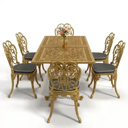 6 kişilik alüminyum döküm masa sandalye takımı ferforje masa takımı Renk Gold Altın