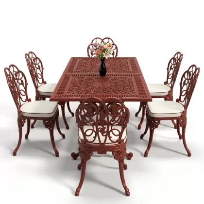 6 kişilik alüminyum döküm masa sandalye takımı ferforje masa takımı Renk Kiremit Kırmızısı