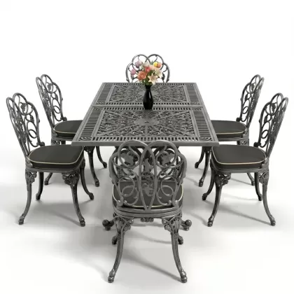 6 kişilik alüminyum döküm masa sandalye takımı ferforje masa takımı Renk Kiremit Gümüş Silver