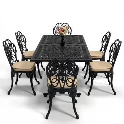 6 kişilik alüminyum döküm masa sandalye takımı ferforje masa takımı Renk Siyah