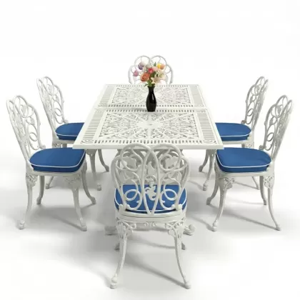 6 kişilik alüminyum döküm masa sandalye takımı ferforje masa takımı Renk Beyaz