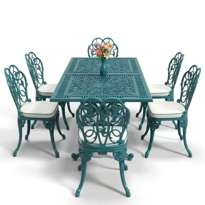 6 kişilik alüminyum döküm masa sandalye takımı ferforje masa takımı Renk Turkuaz