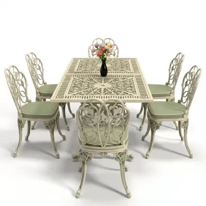 6 kişilik alüminyum döküm masa sandalye takımı ferforje masa takımı Renk Yeşil Patina