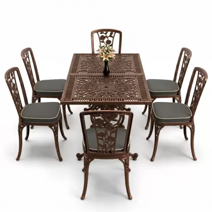 6 kişilik alüminyum döküm masa sandalye takımı ferforje masa takımı Renk Bakır Eskitme