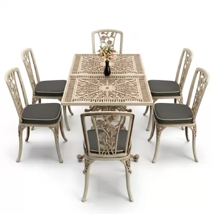 6 kişilik alüminyum döküm masa sandalye takımı ferforje masa takımı Renk Beyaz Eskitme