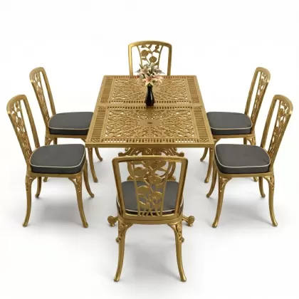 6 kişilik alüminyum döküm masa sandalye takımı ferforje masa takımı Renk Gold Altın