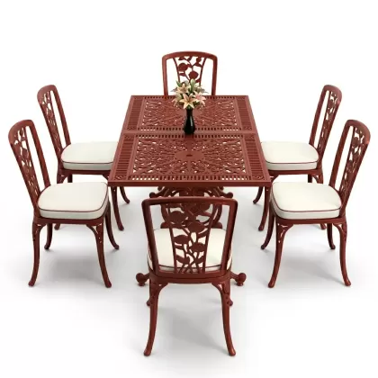 6 kişilik alüminyum döküm masa sandalye takımı ferforje masa takımı Renk Kiremit Kırmızısı