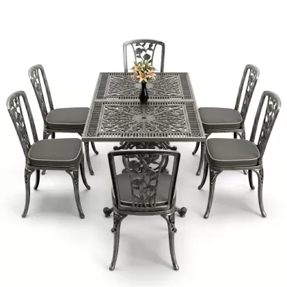 6 kişilik alüminyum döküm masa sandalye takımı ferforje masa takımı Renk Kiremit Gümüş Silver