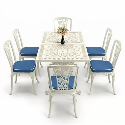 6 kişilik alüminyum döküm masa sandalye takımı ferforje masa takımı Renk Beyaz
