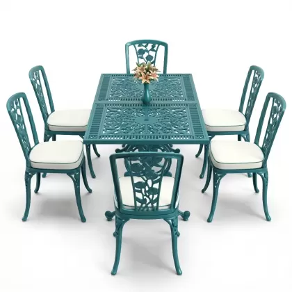 6 kişilik alüminyum döküm masa sandalye takımı ferforje masa takımı Renk Turkuaz
