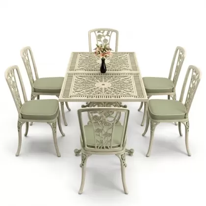 6 kişilik alüminyum döküm masa sandalye takımı ferforje masa takımı Renk Yeşil Patina